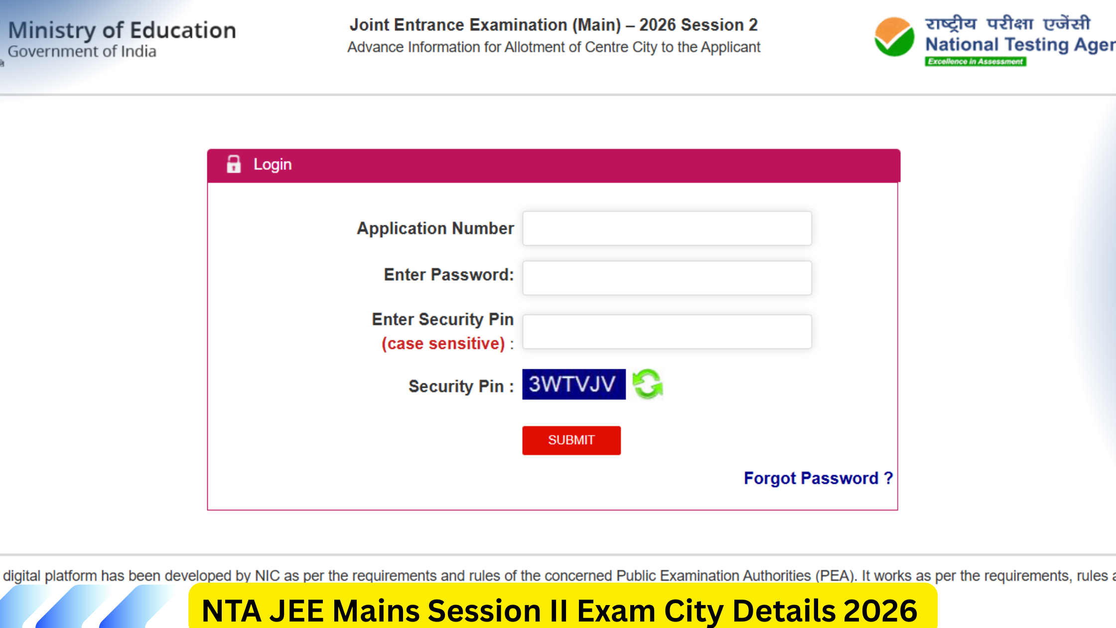 NTA JEE Mains Session II Exam City Details 2026