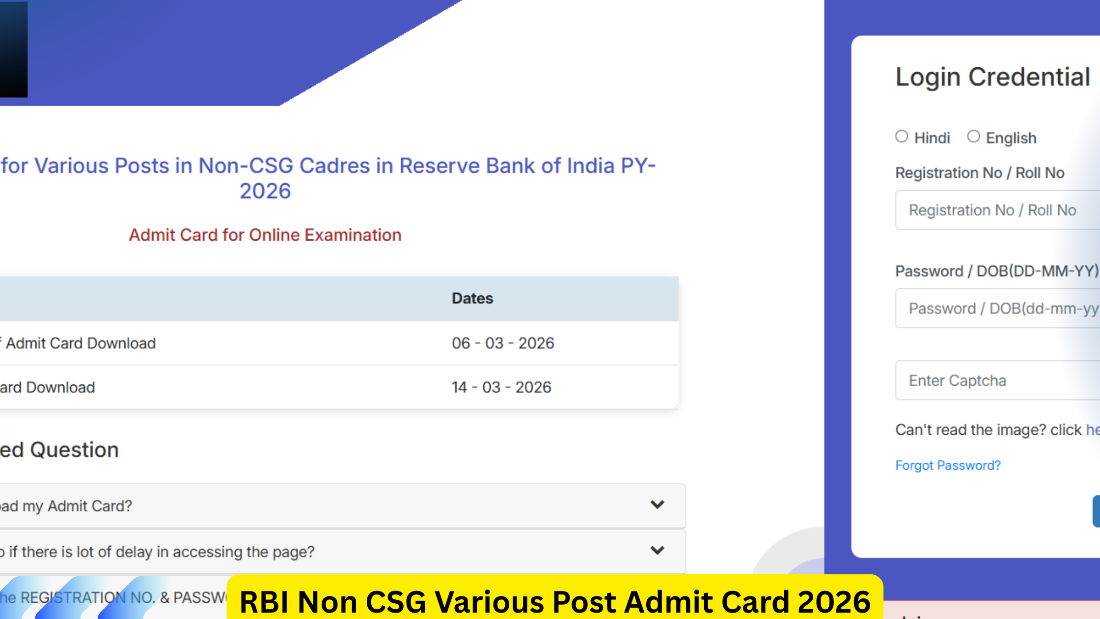 RBI Non CSG Various Post Admit Card 2026