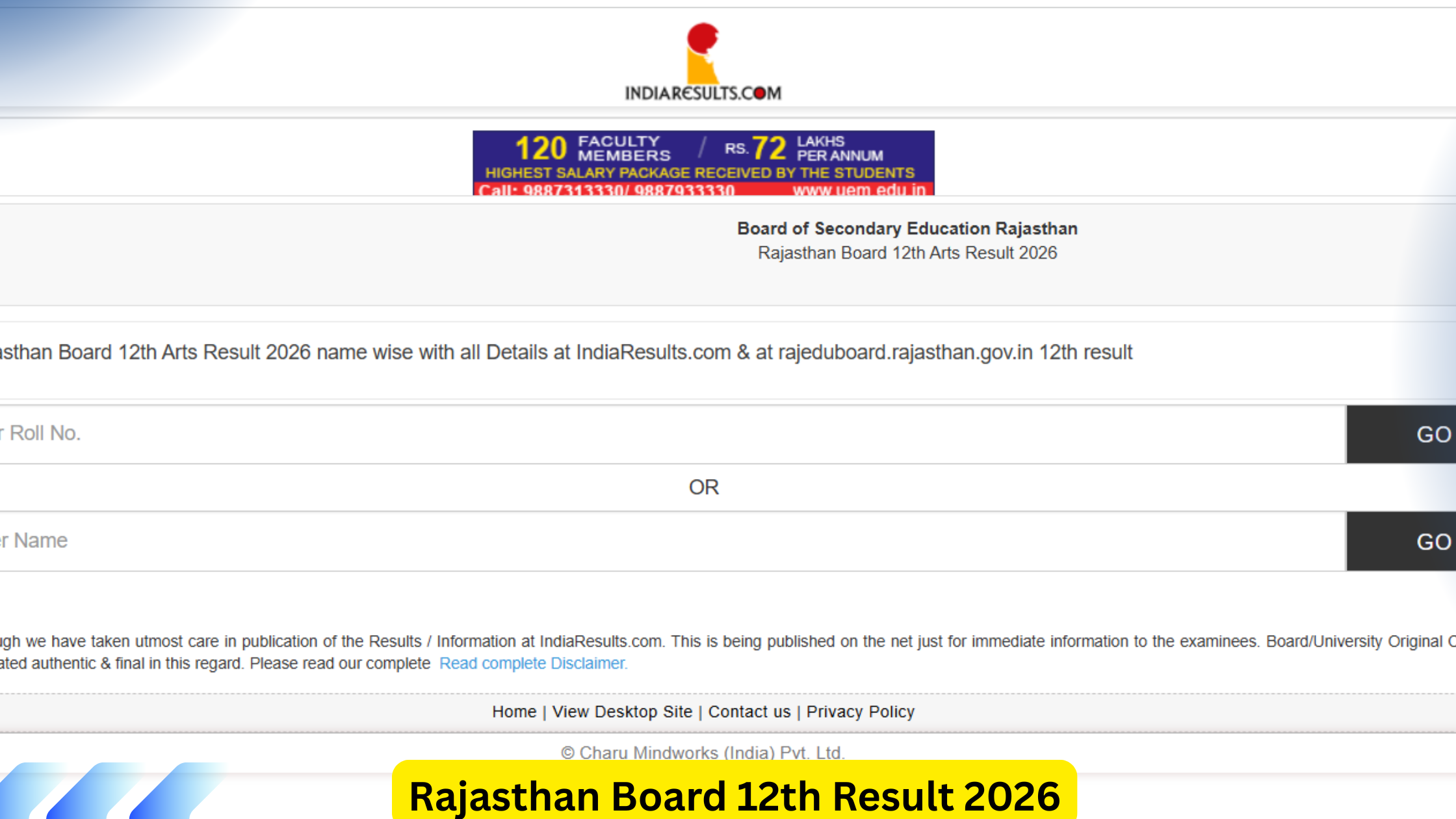 Rajasthan Board 12th Result 2026