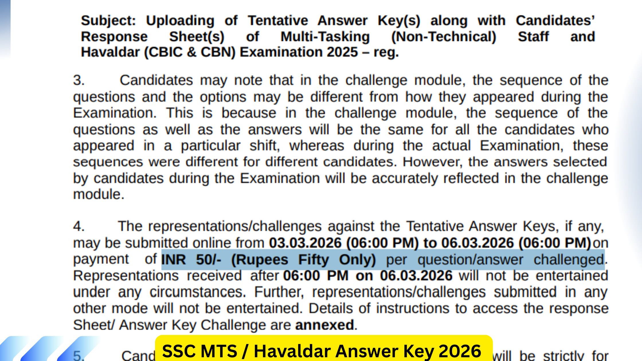 SSC MTS / Havaldar Answer Key 2026
