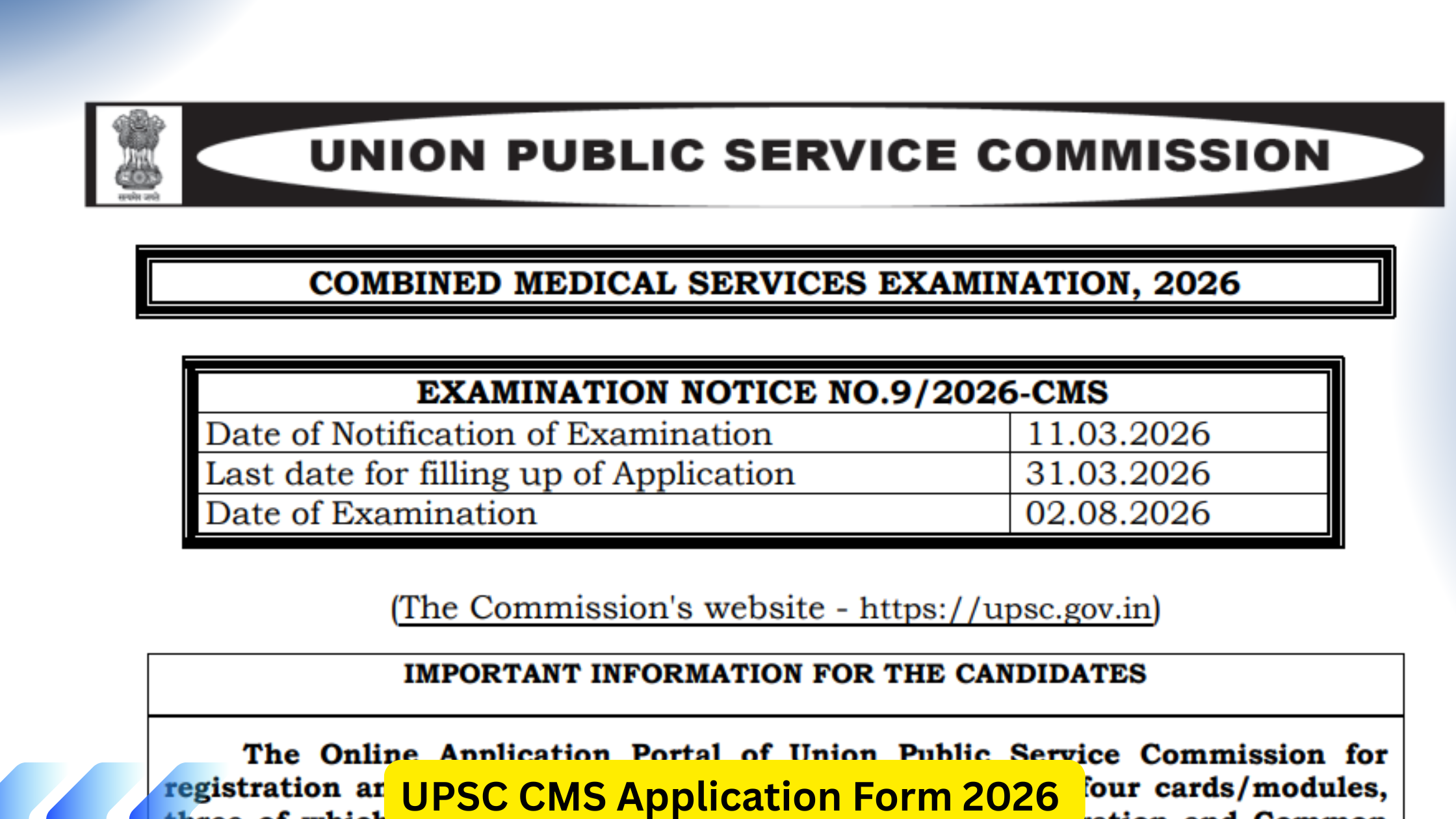 UPSC CMS Application Form 2026