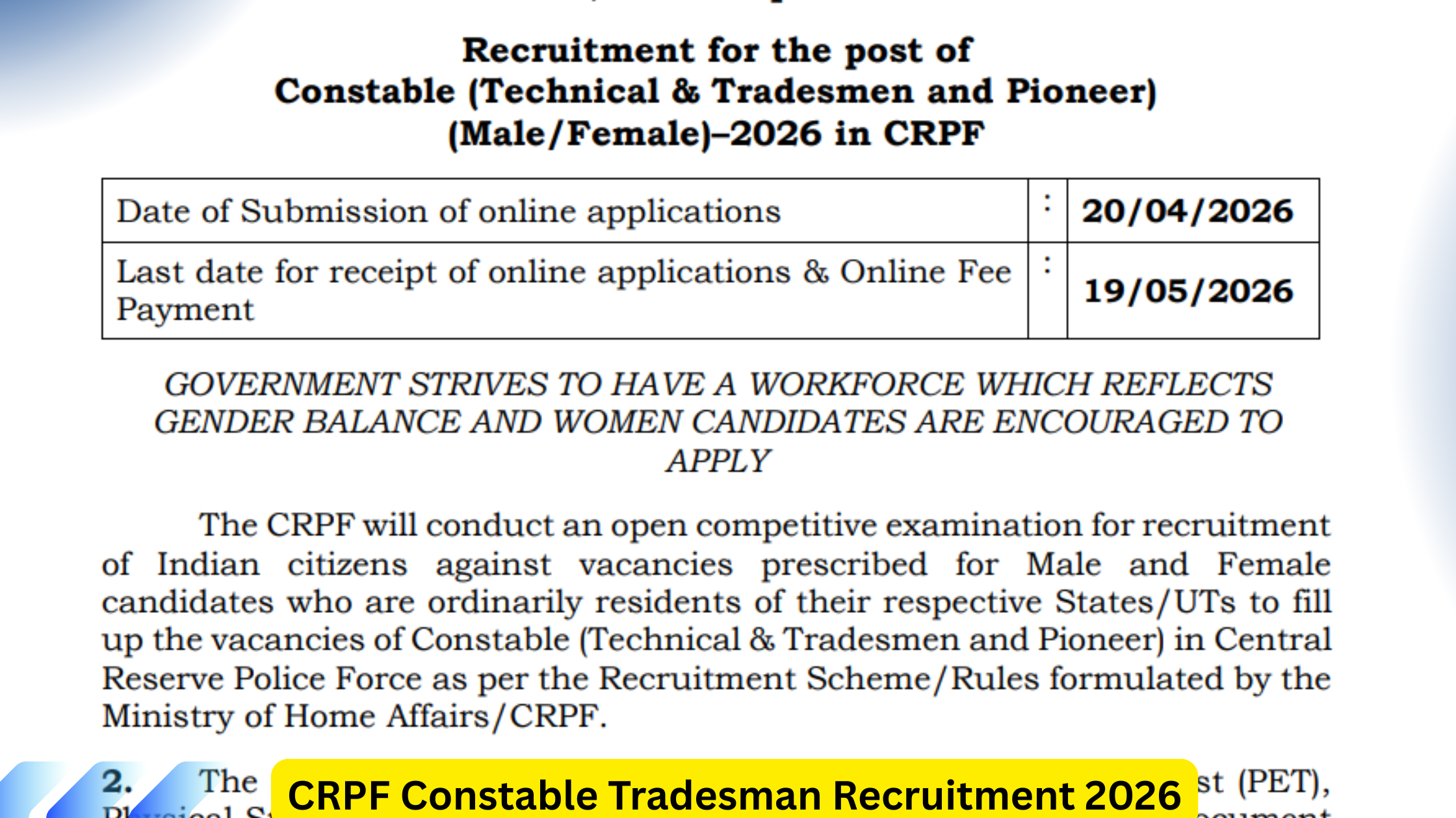 CRPF Constable Tradesman Recruitment 2026
