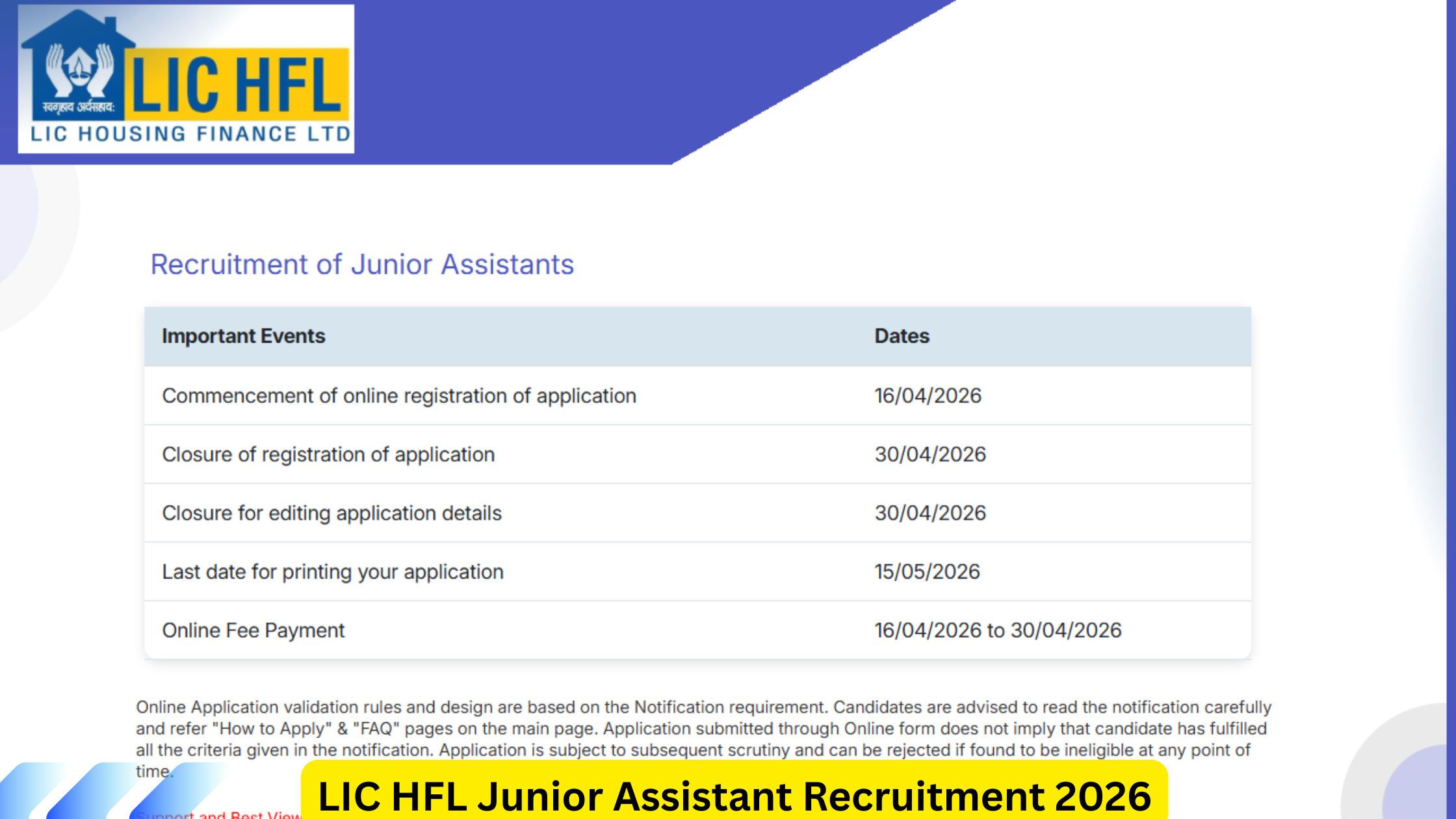 LIC HFL Junior Assistant Recruitment 2026