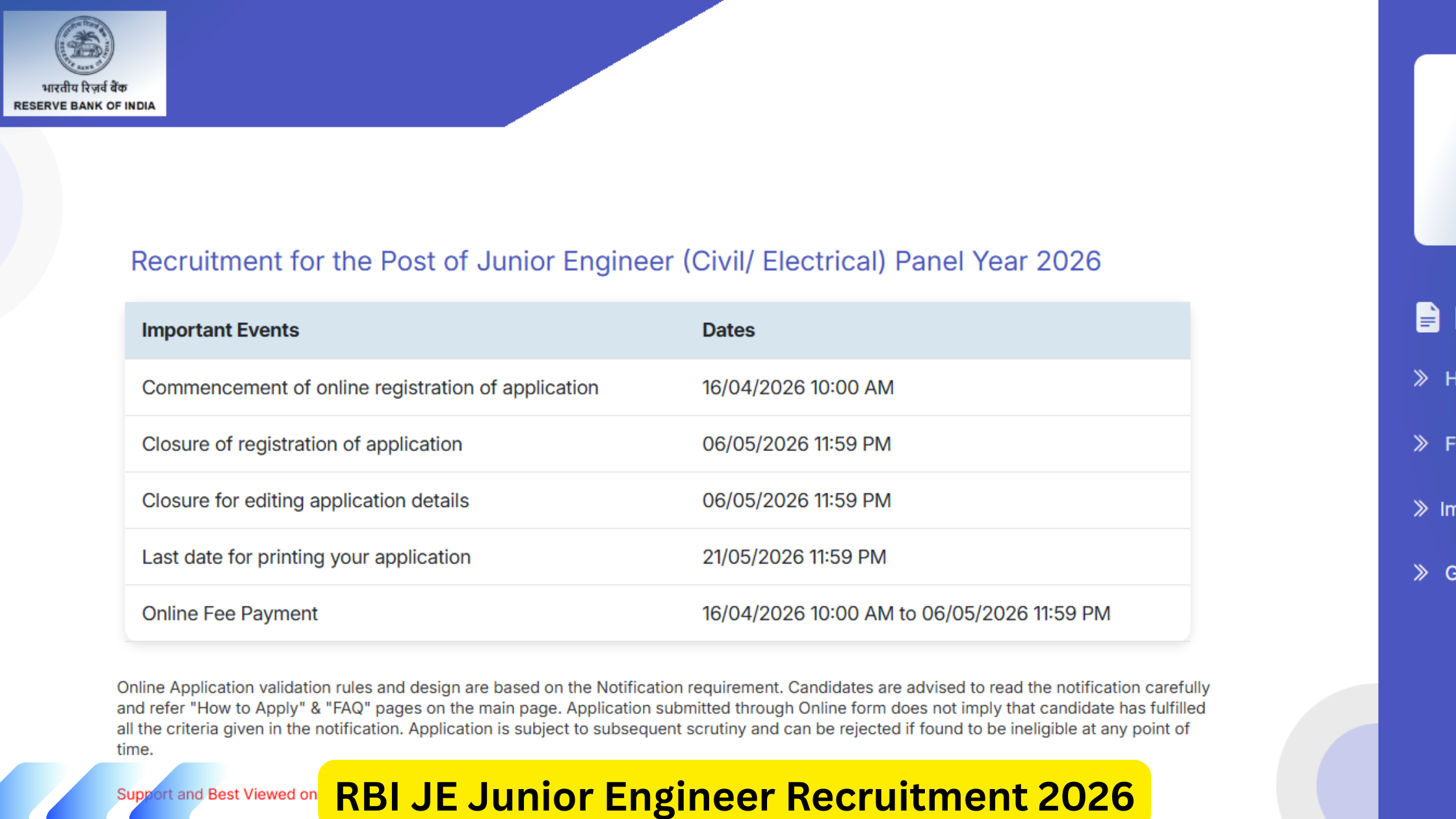 RBI JE Junior Engineer Recruitment 2026