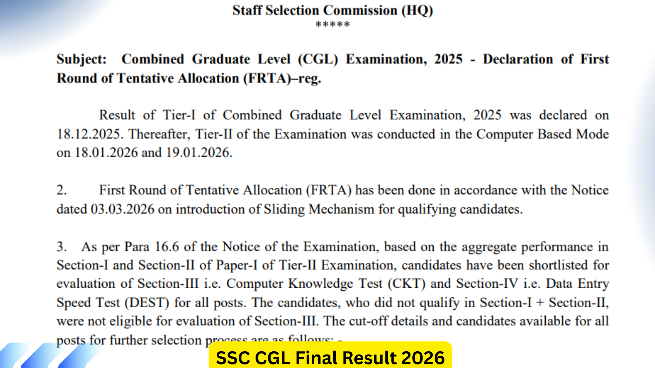 SSC CGL Final Result 2026
