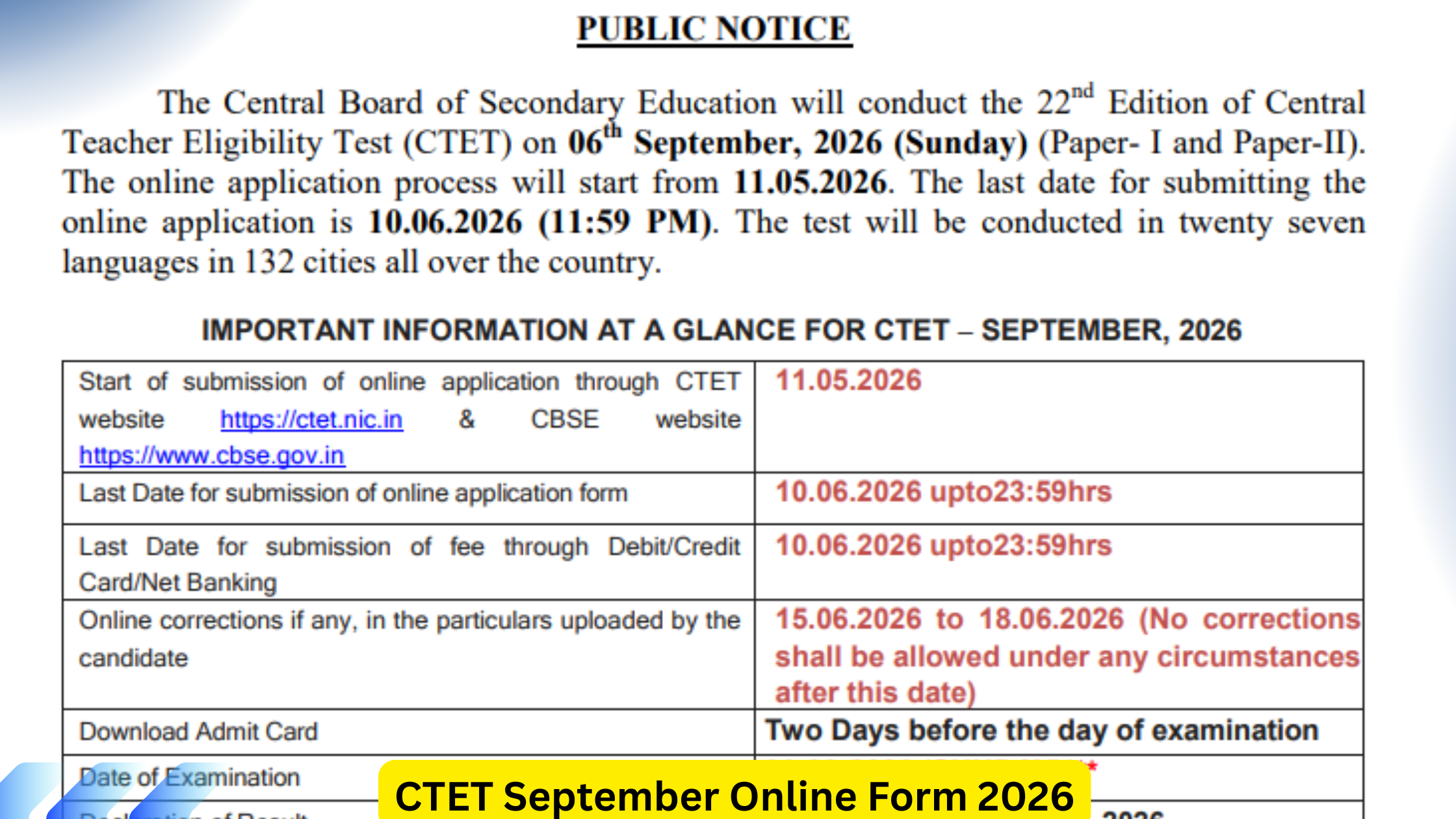 CTET September Online Form 2026