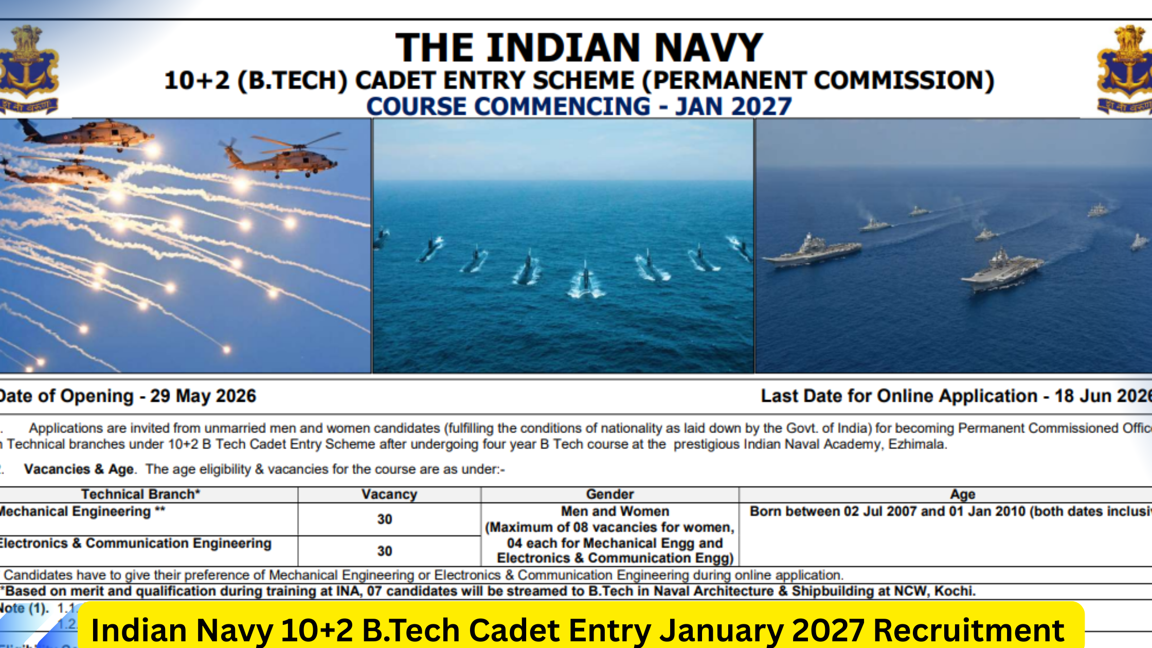 Indian Navy 10+2 B.Tech Cadet Entry January 2027 Recruitment