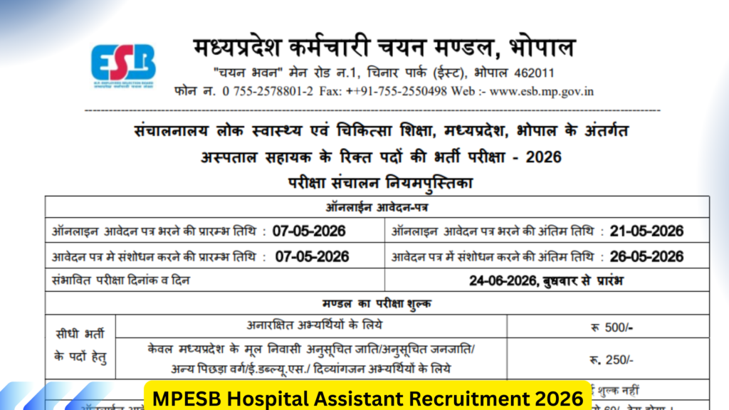 MPESB Hospital Assistant Recruitment 2026