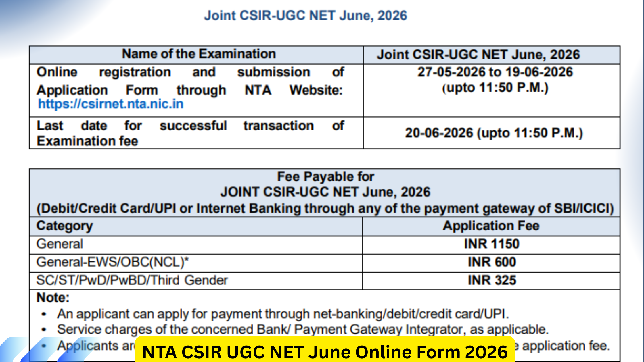 NTA CSIR UGC NET June Online Form 2026
