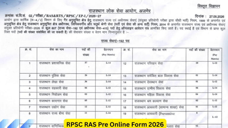RPSC RAS Pre Online Form 2026: Apply now