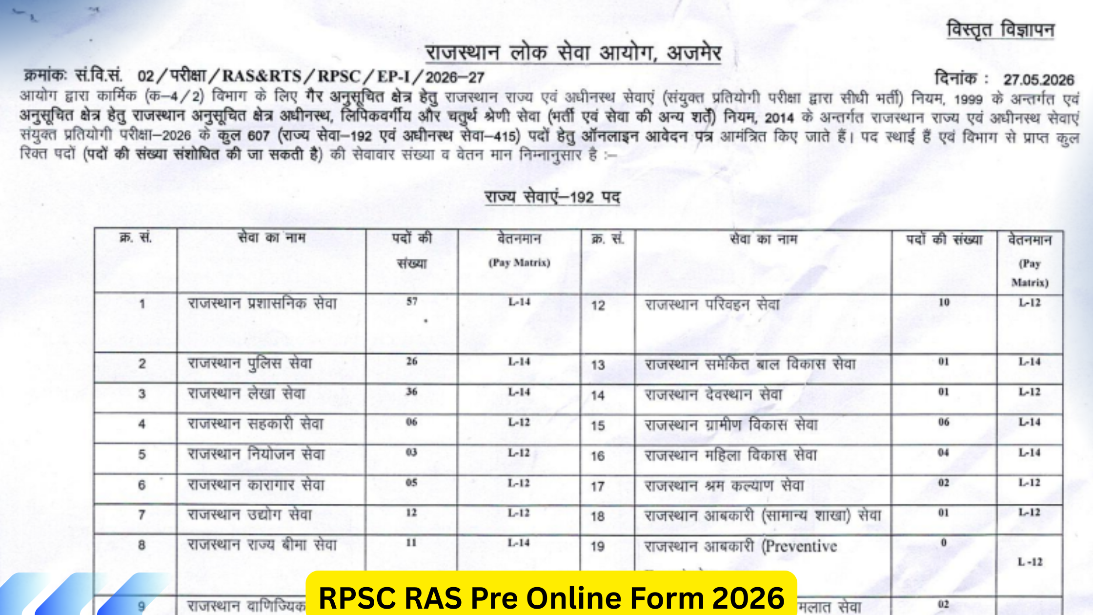 RPSC RAS Pre Online Form 2026