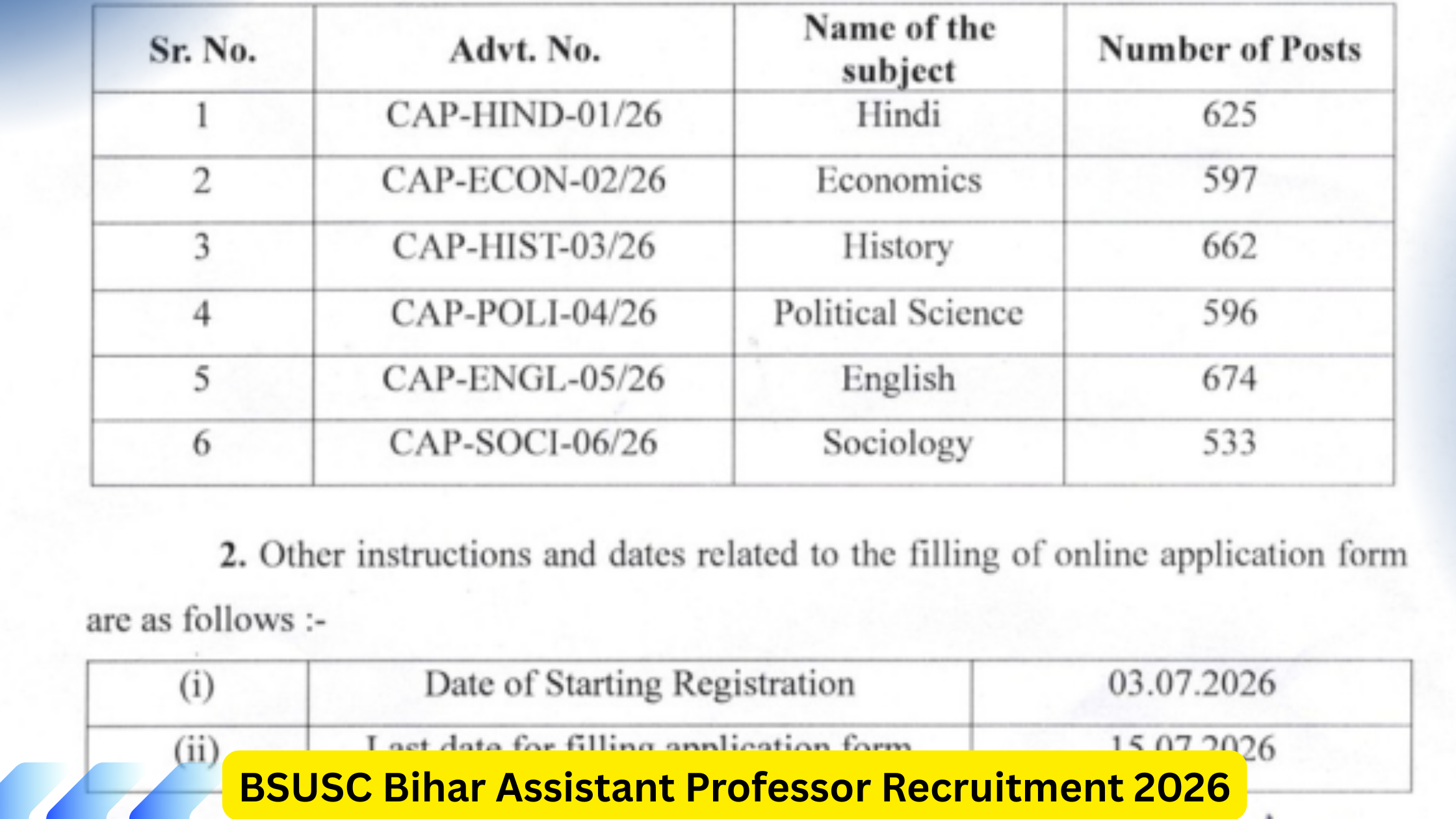 BSUSC Bihar Assistant Professor Recruitment 2026