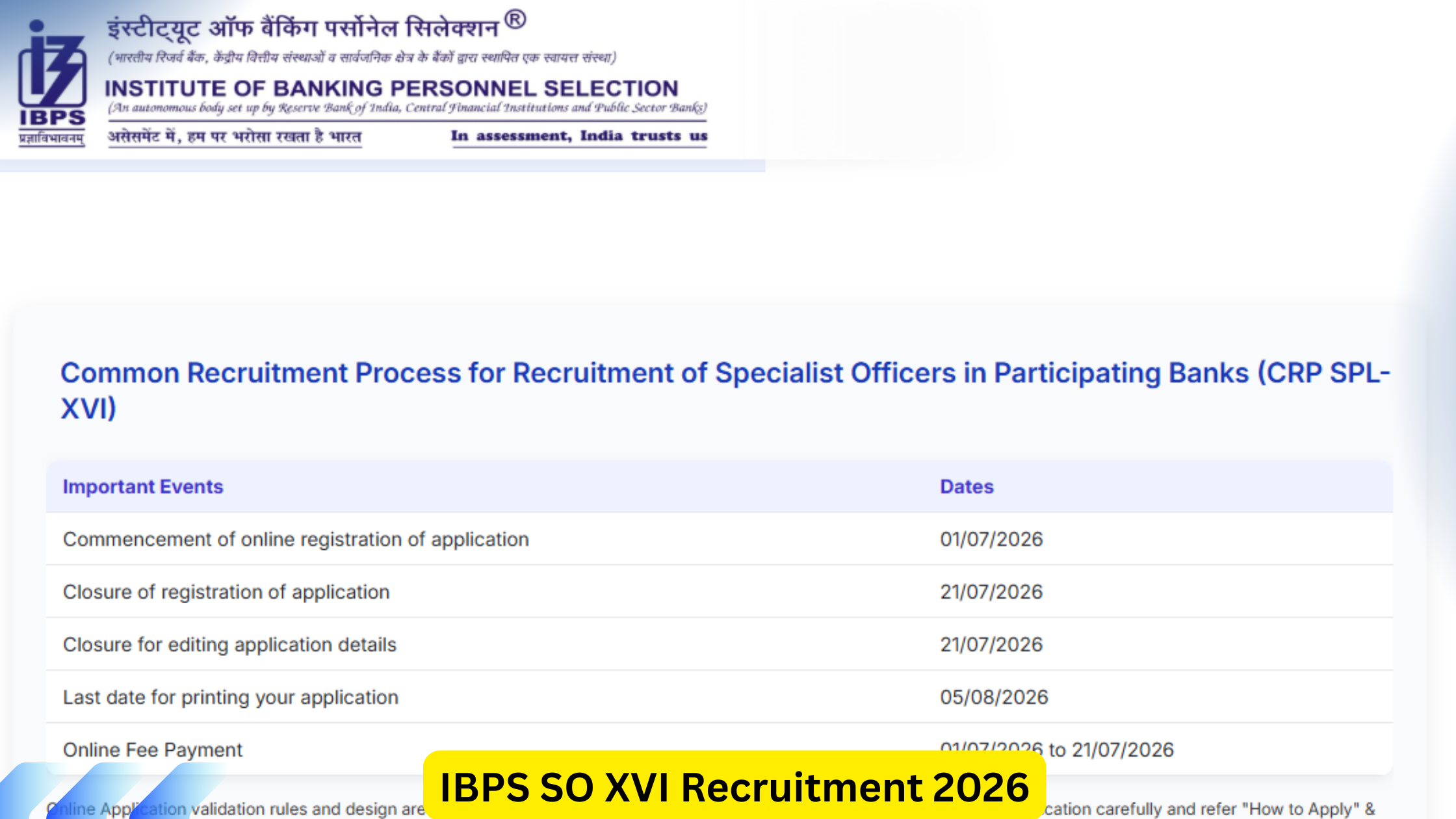 IBPS SO XVI Recruitment 2026