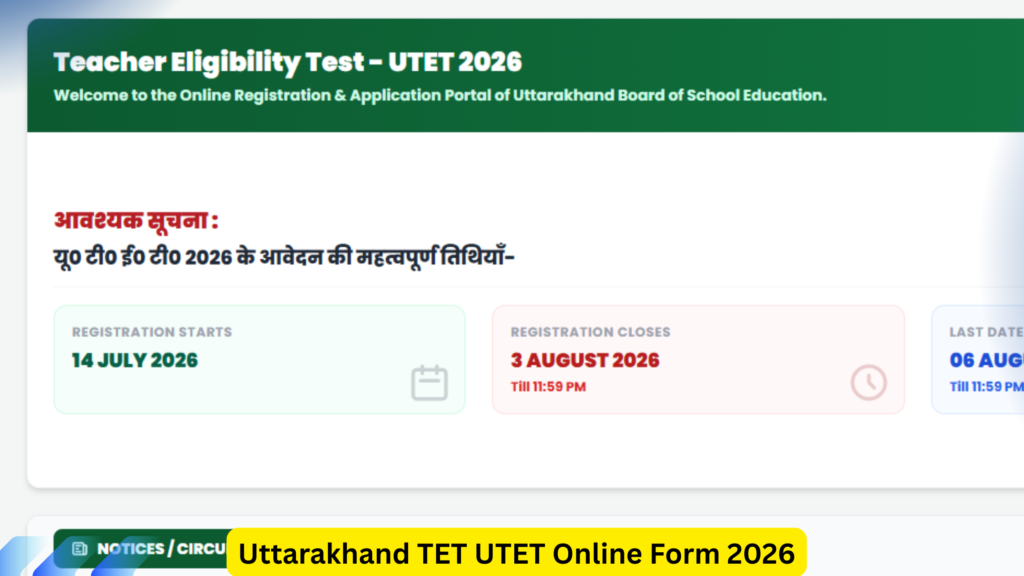 Uttarakhand TET UTET Online Form 2026