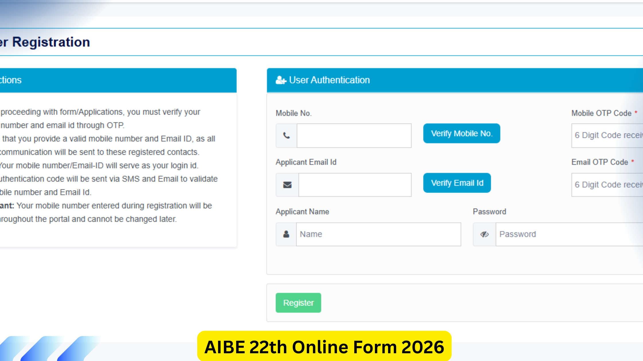AIBE 22th Online Form 2026
