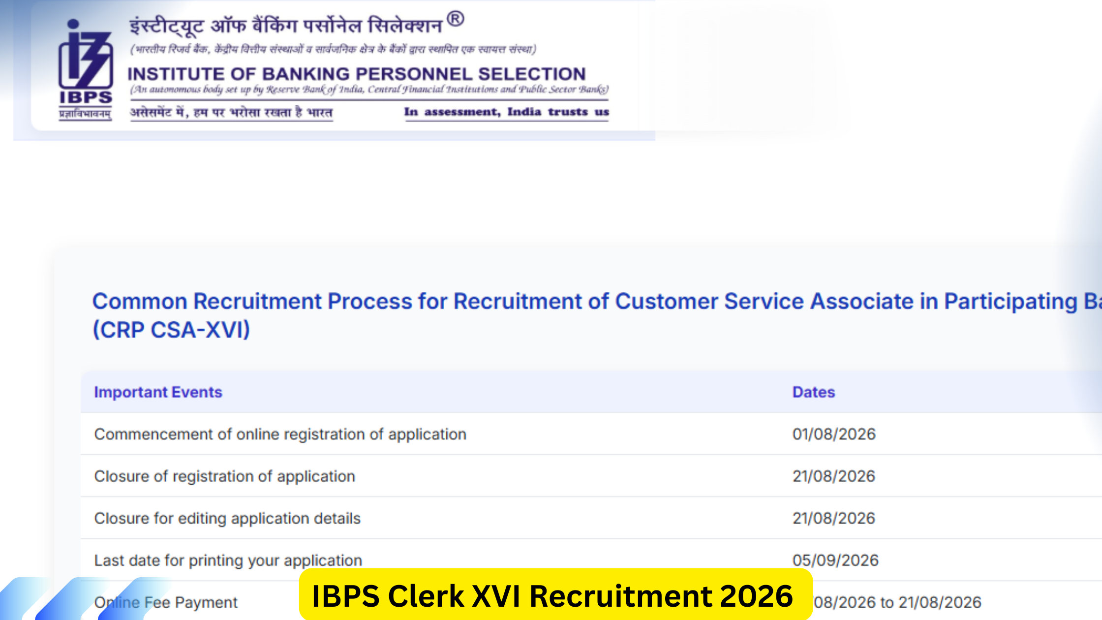 IBPS Clerk XVI Recruitment 2026