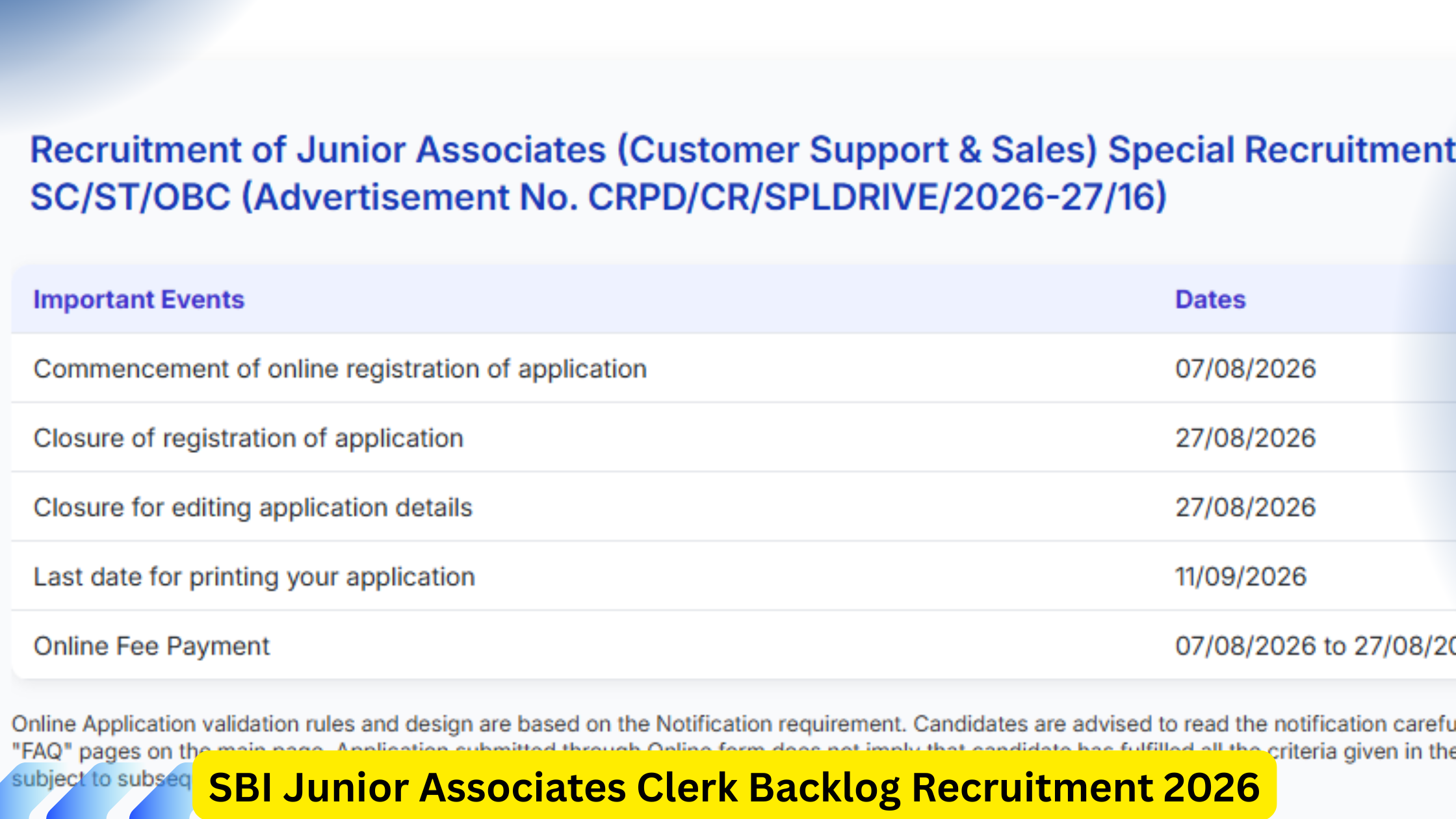 SBI Junior Associates Clerk Backlog Recruitment 2026