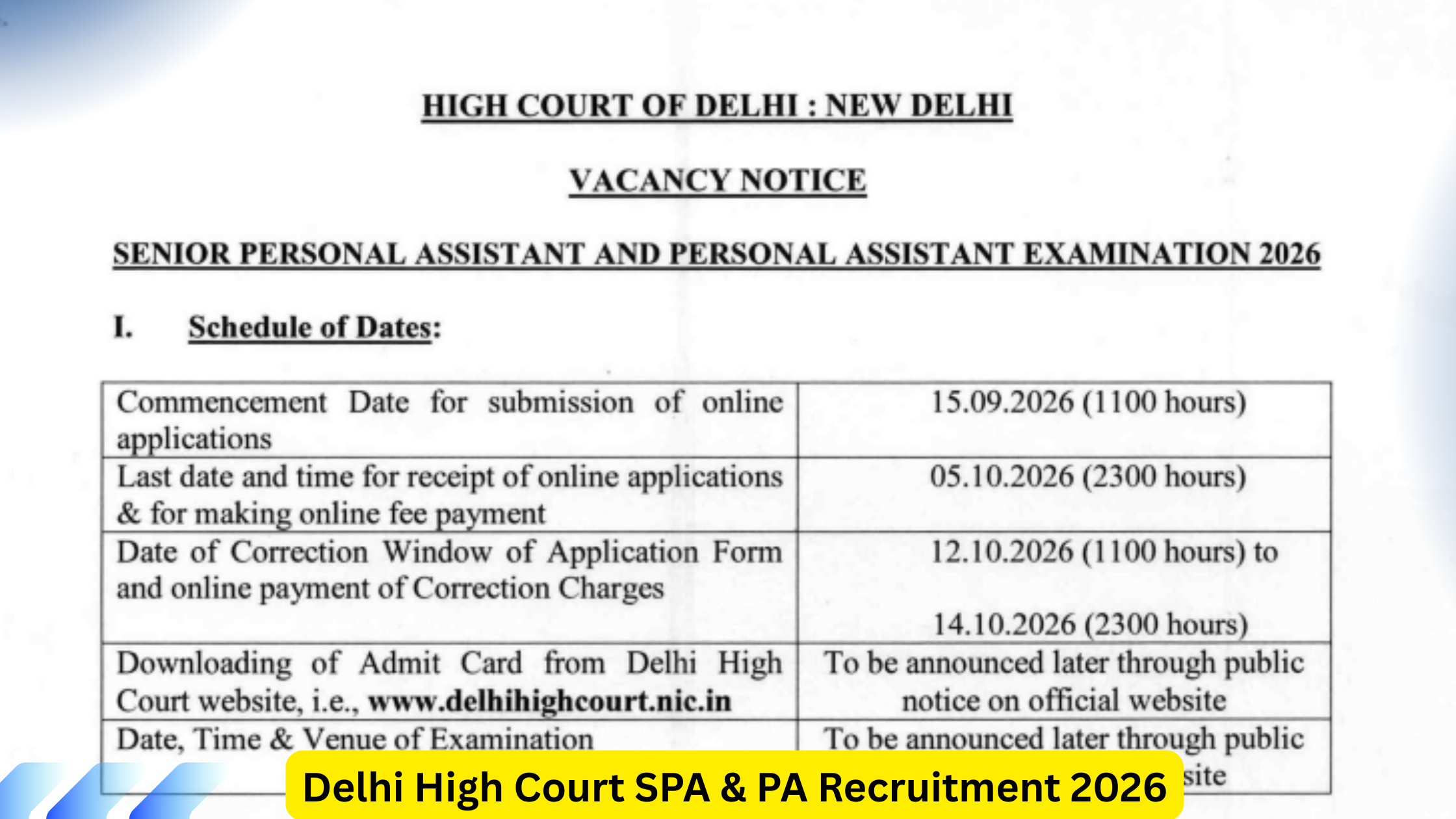 Delhi High Court SPA PA Recruitment 2026