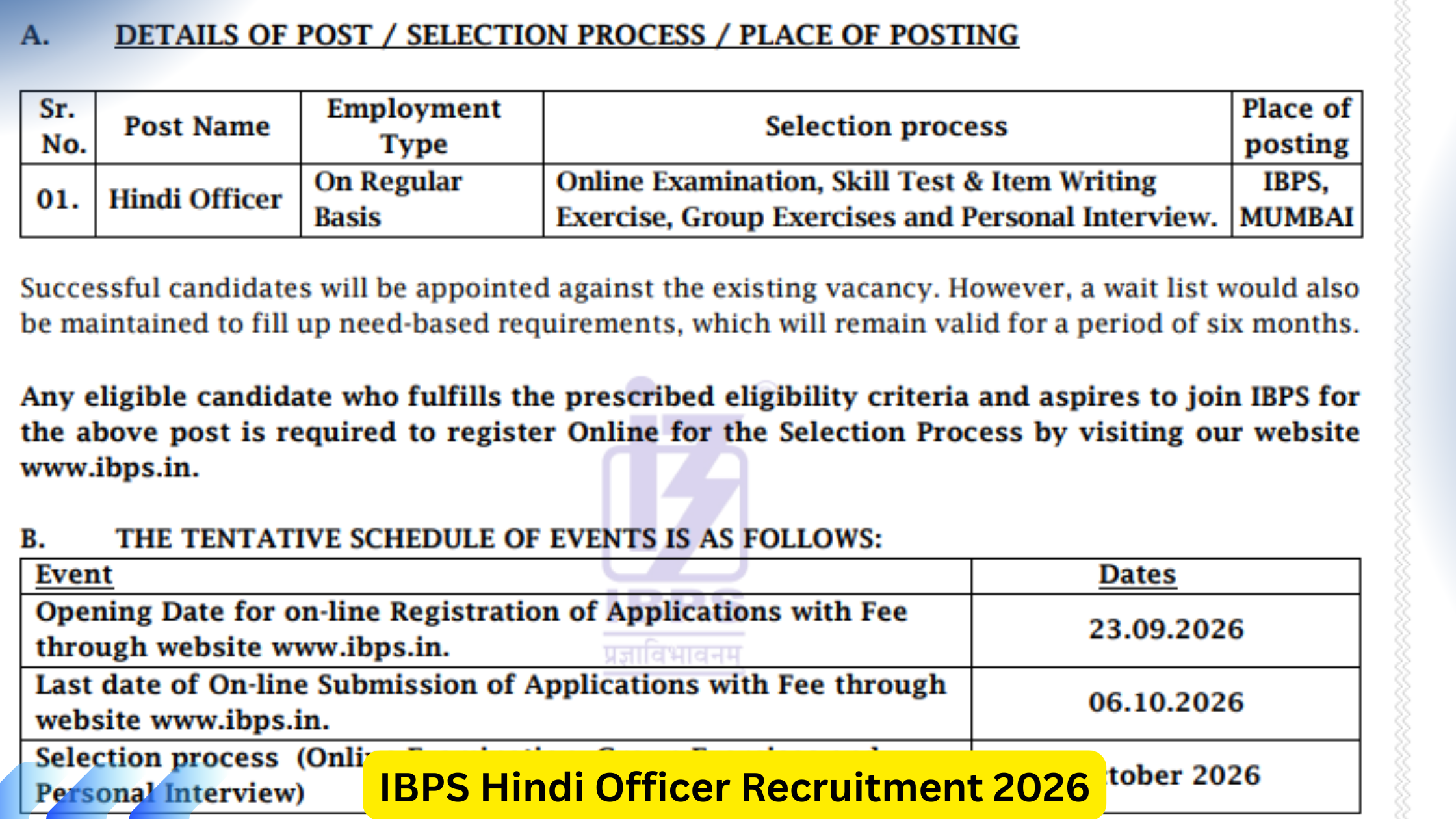 IBPS Hindi Officer Recruitment 2026