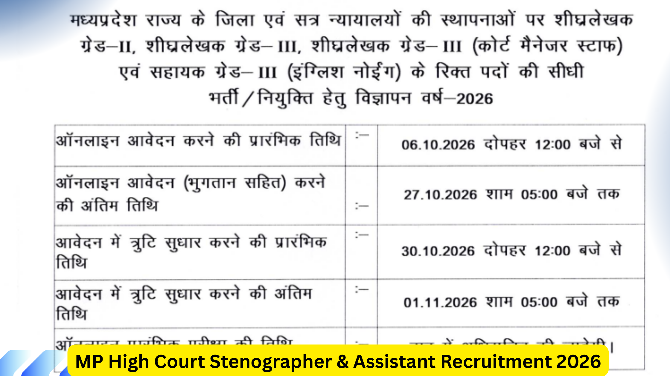MP High Court Stenographer & Assistant Recruitment 2026