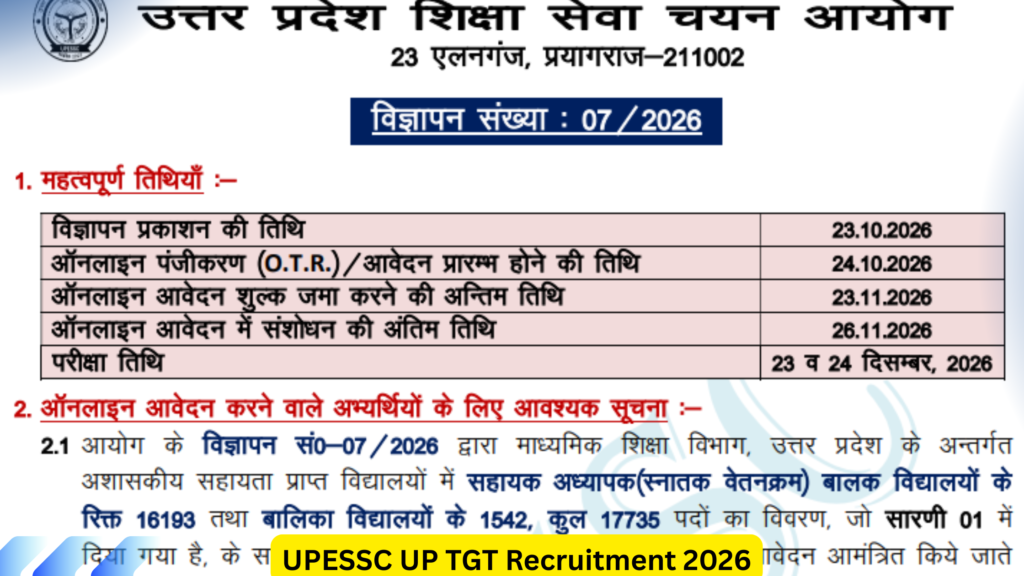 UPESSC UP TGT Recruitment 2026